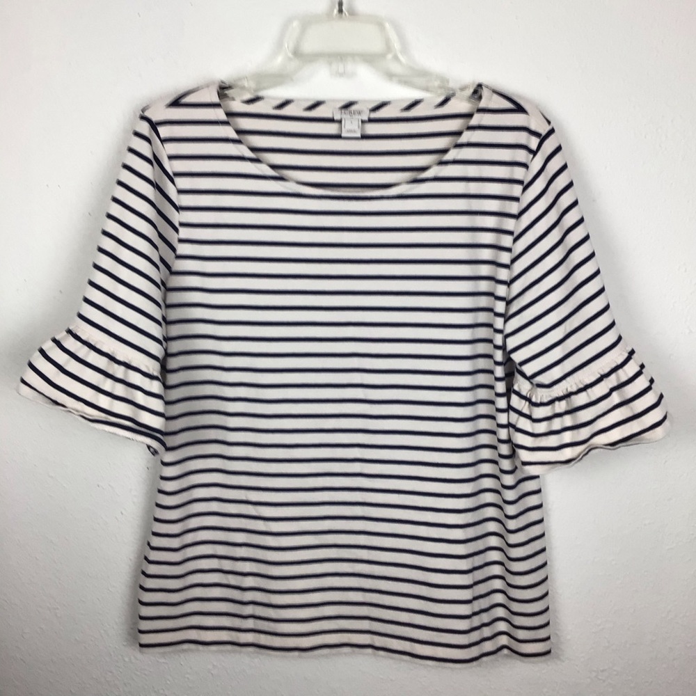 J Crew classic navy & cream striped top w/ruffles-Woman’s Large